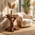 End Table Solid Wood with Branching Tree Root Pedestal for Living Room Decor