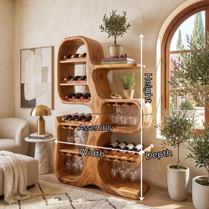 Solid Wood Wine Cabinet with Sculptural Tree Form for Home Bar