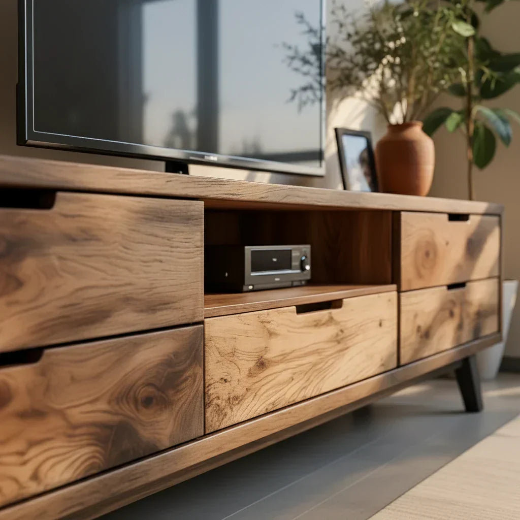 Solid Wood Media Console with Natural Grain for Modern Living Rooms