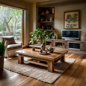 Rectangular Solid-Wood Coffee Table with Storage Shelf