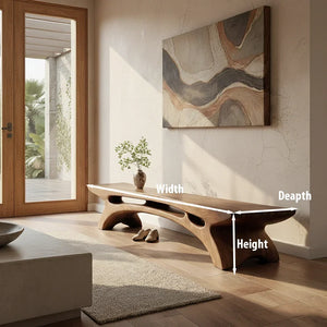 Long Solid Wood Entryway Bench with Carved Arch Base for Modern Homes