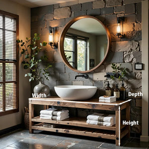 Rustic Solid Wood Bathroom Vanity with Open Slatted Shelf