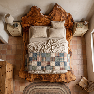 Handcrafted Solid Wood Platform Bed with Live Edge Headboard for Bedroom