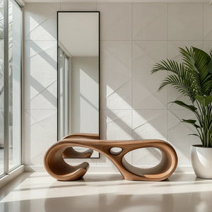 Sculptural Solid Wood Bench with Loop Form for Modern Entryways