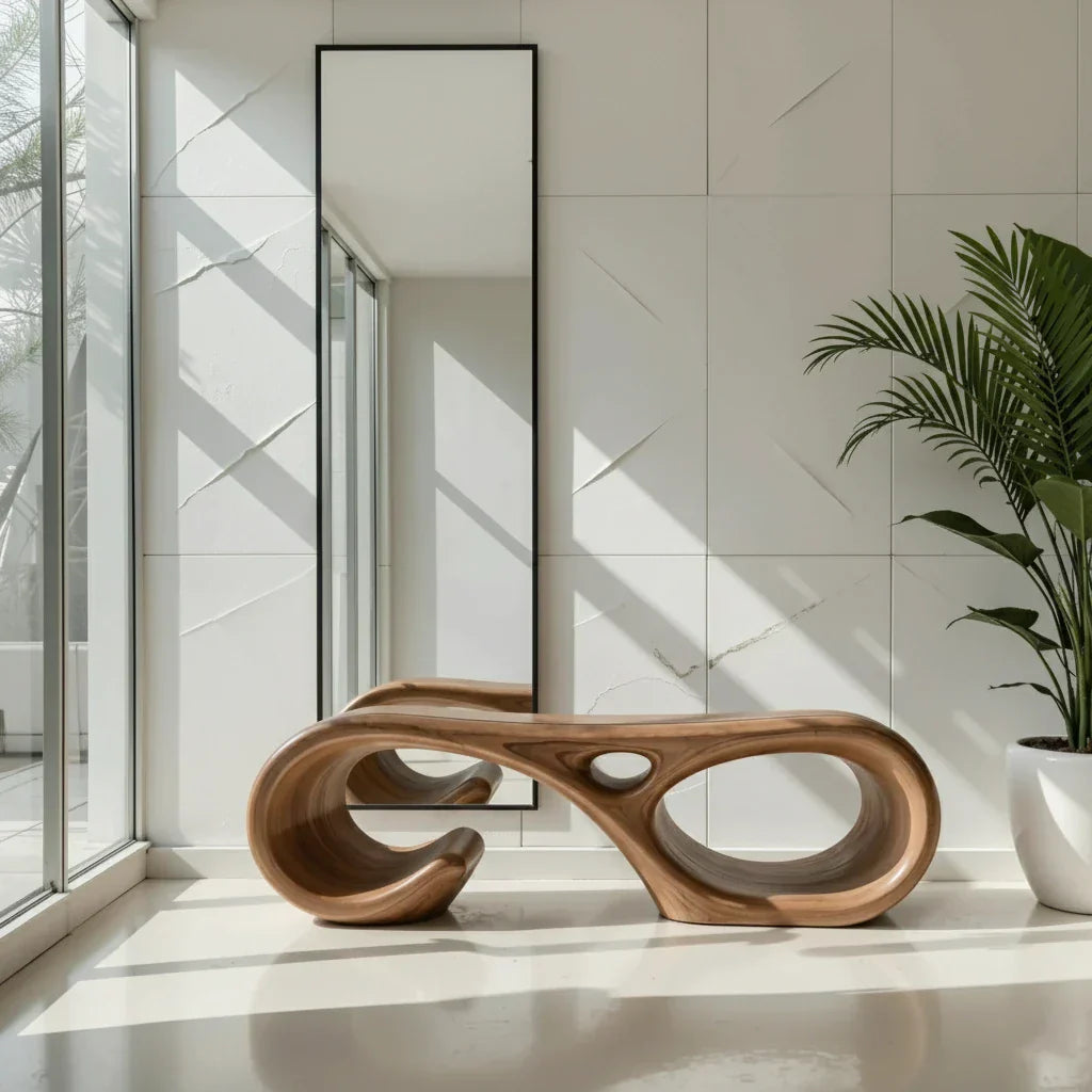 Sculptural Solid Wood Bench with Loop Form for Modern Entryways
