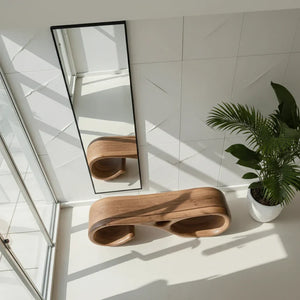 Sculptural Solid Wood Bench with Loop Form for Modern Entryways