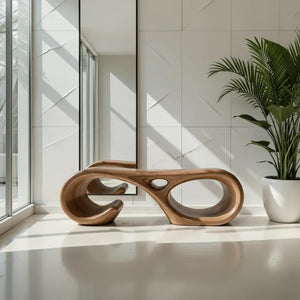 Sculptural Solid Wood Bench with Loop Form for Modern Entryways