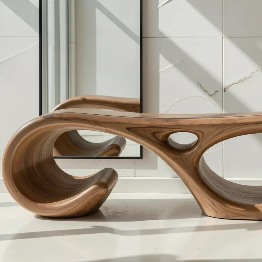 Sculptural Solid Wood Bench with Loop Form for Modern Entryways