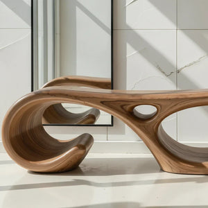 Sculptural Solid Wood Bench with Loop Form for Modern Entryways