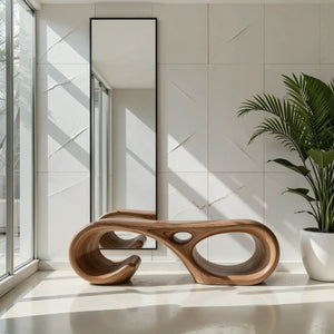 Sculptural Solid Wood Bench with Loop Form for Modern Entryways