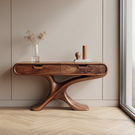 Handcrafted Live Edge Solid Wood Console Table with Sculptural Base