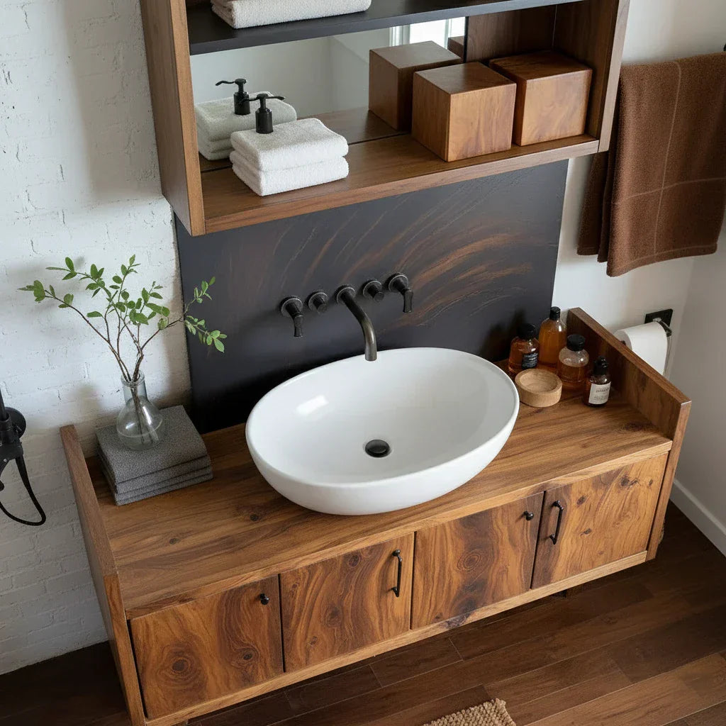 Solid Wood Vanity Cabinet with Four Doors for Industrial-Style Baths