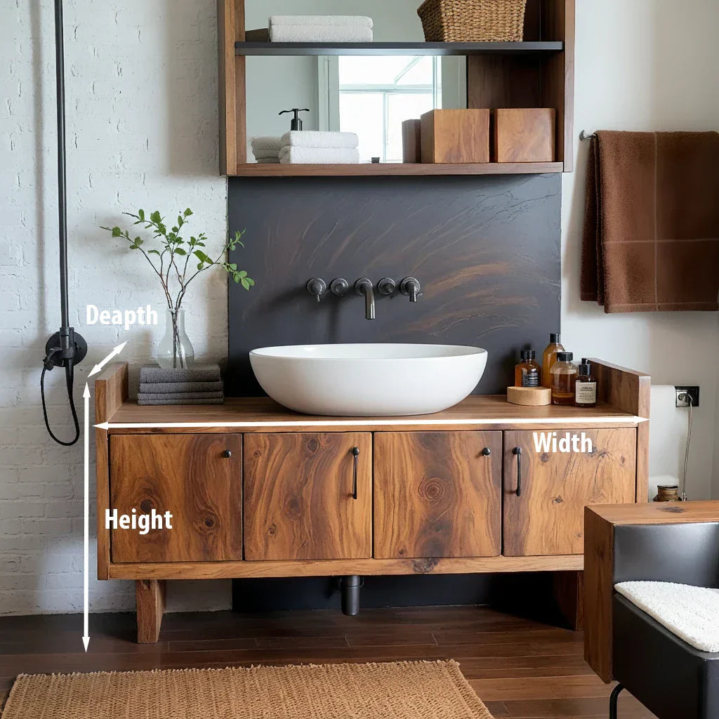 Solid Wood Vanity Cabinet with Four Doors for Industrial-Style Baths