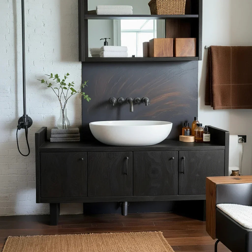 Solid Wood Vanity Cabinet with Four Doors for Industrial-Style Baths