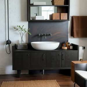 Solid Wood Vanity Cabinet with Four Doors for Industrial-Style Baths