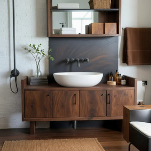 Solid Wood Vanity Cabinet with Four Doors for Industrial-Style Baths