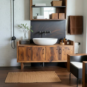 Solid Wood Vanity Cabinet with Four Doors for Industrial-Style Baths