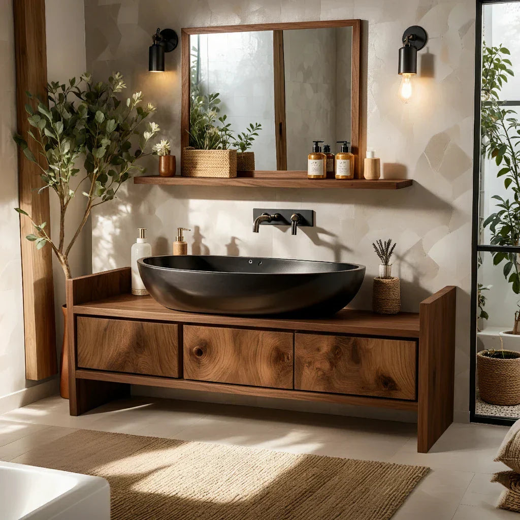 Solid Wood Bathroom Vanity with Wide Drawers for Modern Baths