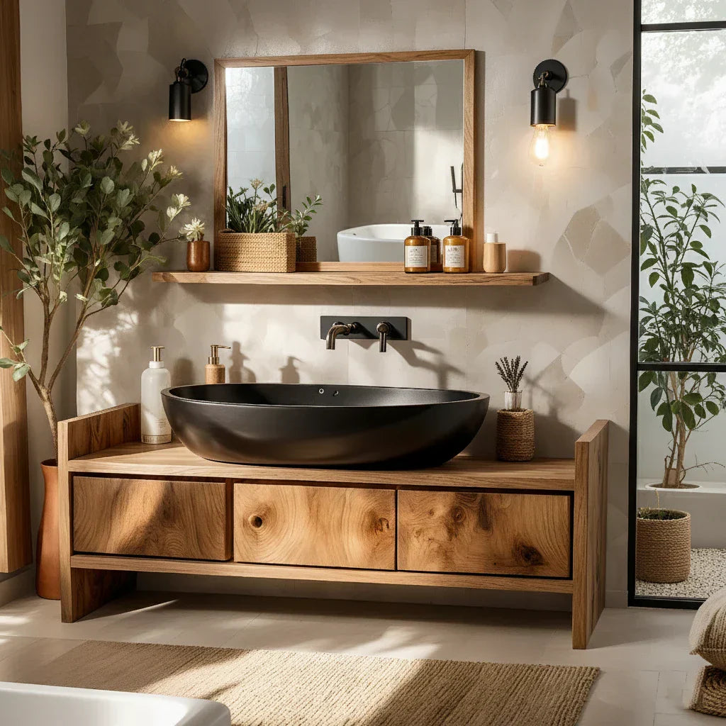 Solid Wood Bathroom Vanity with Wide Drawers for Modern Baths