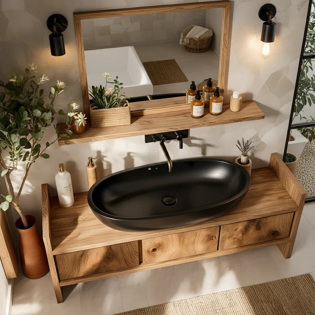 Solid Wood Bathroom Vanity with Wide Drawers for Modern Baths