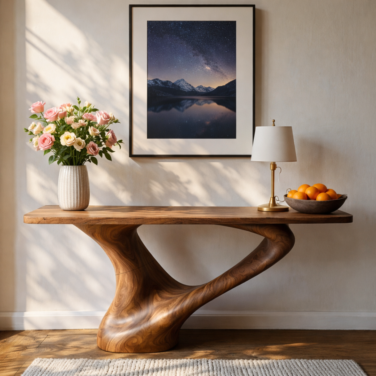 Bridge Arc Sculptural Solid Wood Console Table with Tapered Open Span Base