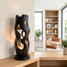Sculptural Wood Table Lamp with Organic Cutouts