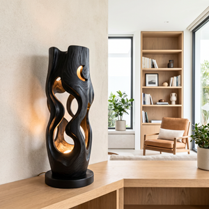 Sculptural Wood Table Lamp with Organic Cutouts