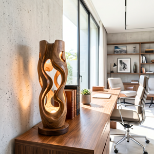 Sculptural Wood Table Lamp with Organic Cutouts