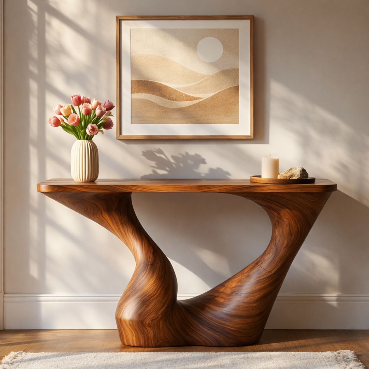 Sculptural Solid Wood Console Table with Open Arch Base