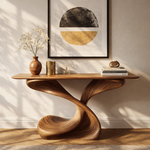 Sculptural Solid Wood Console Table with Helical Base