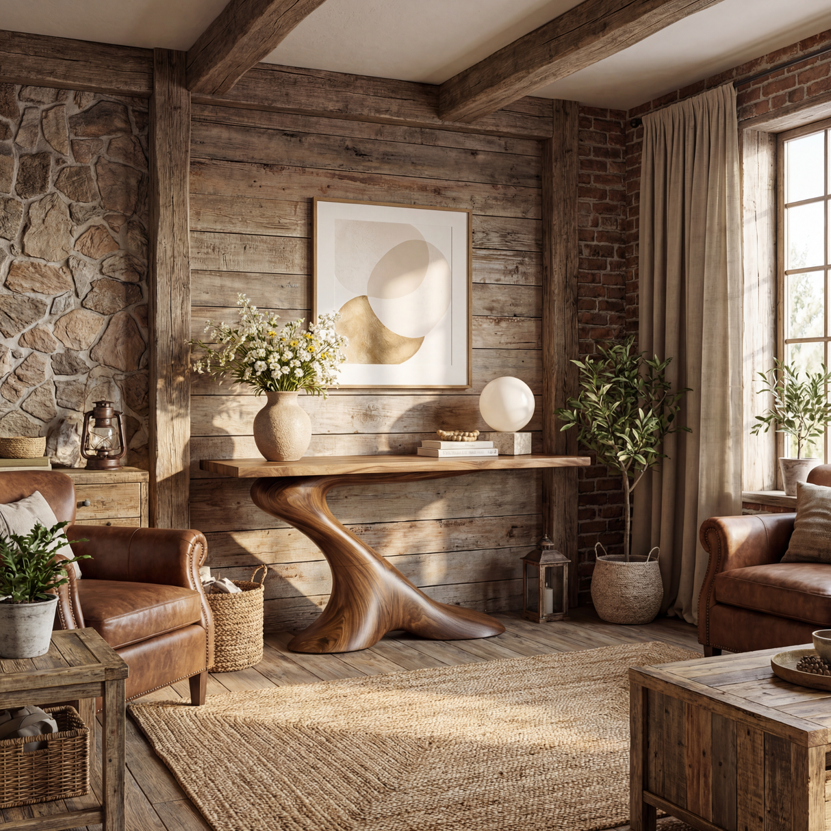 Lean Flow Sculptural Solid Wood Console Table with Sloped Monobase