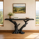 Solid Wood Console Table with Twin Trunk Base for Entryway Decor