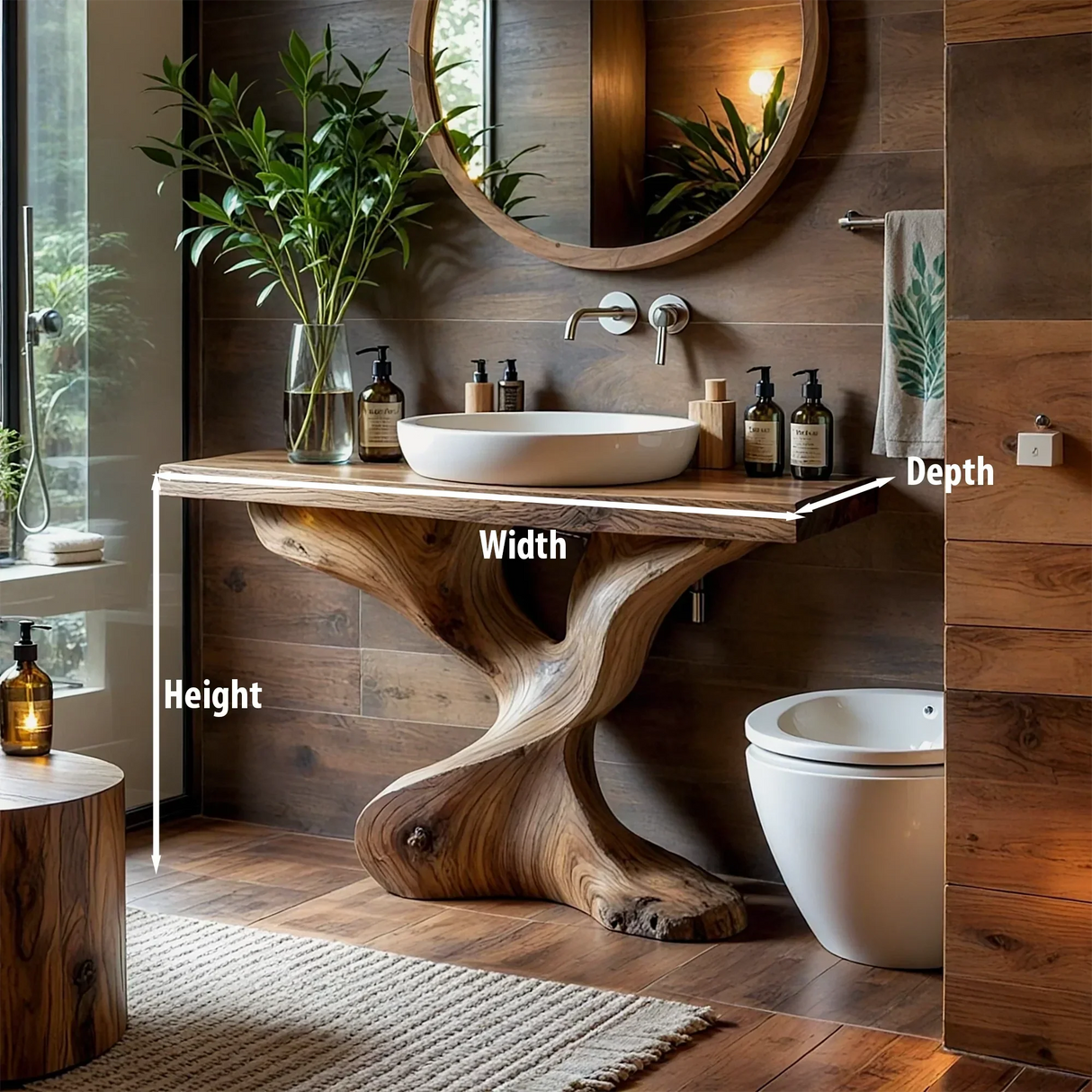Live Edge Wood Vanity with Twisted Pedestal Base
