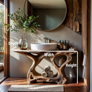 Live Edge Wood Bathroom Vanity with Root-Style Base