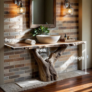 Live Edge Wood Vanity with Trunk-Style Pedestal Base