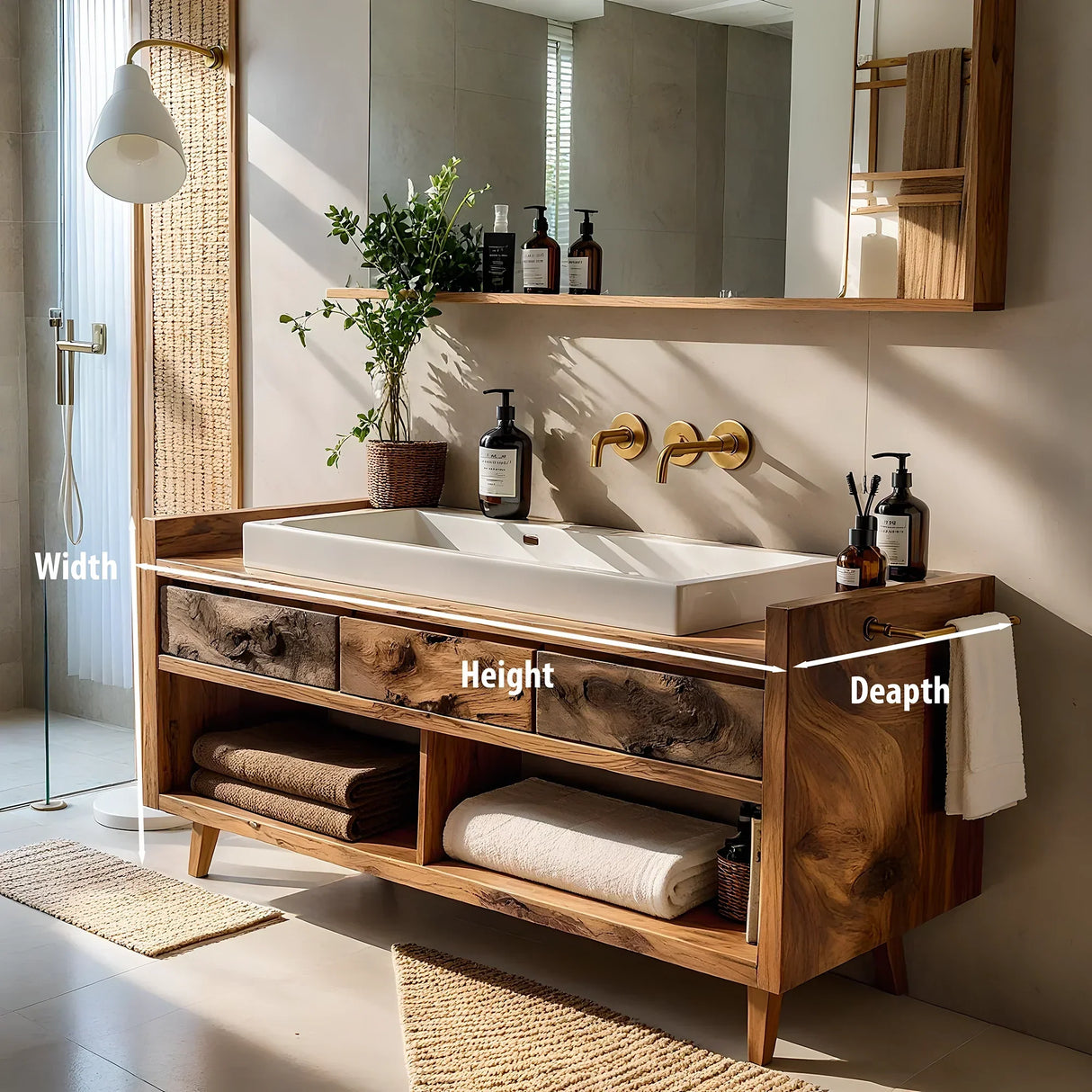 Solid Wood Bathroom Vanity with Floating Drawer Fronts for a Modern Spa