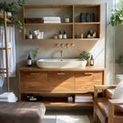 Solid Wood Bathroom Vanity with Drawers and Open Shelf for Spa Style