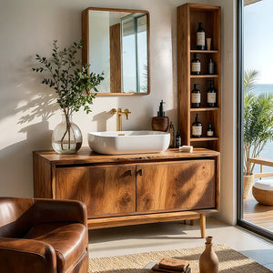 Solid Wood Bathroom Vanity with Double Doors for Coastal-Modern Baths