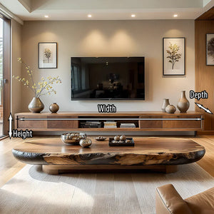 Floating-Style Wood TV Console with Drawers & Open Center Shelf