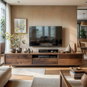 Low Wood Media Cabinet with Center Bay for Japandi Interiors