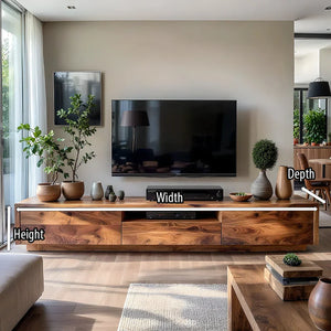 Natural Wood TV Console with Flowing Grain for Modern Living Rooms