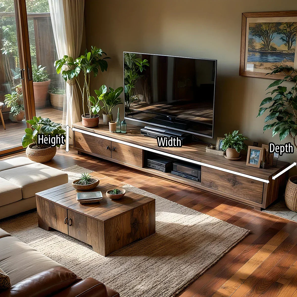Wood TV Stand with Mixed Storage for Organic Modern Living
