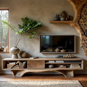 Sculptural Live-Edge Style Media Console with Organic Base