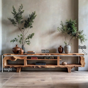 Organic Sculptural Live-Edge Style Media Console with Open Shelves