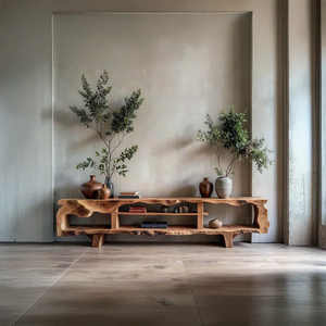 Organic Sculptural Live-Edge Style Media Console with Open Shelves