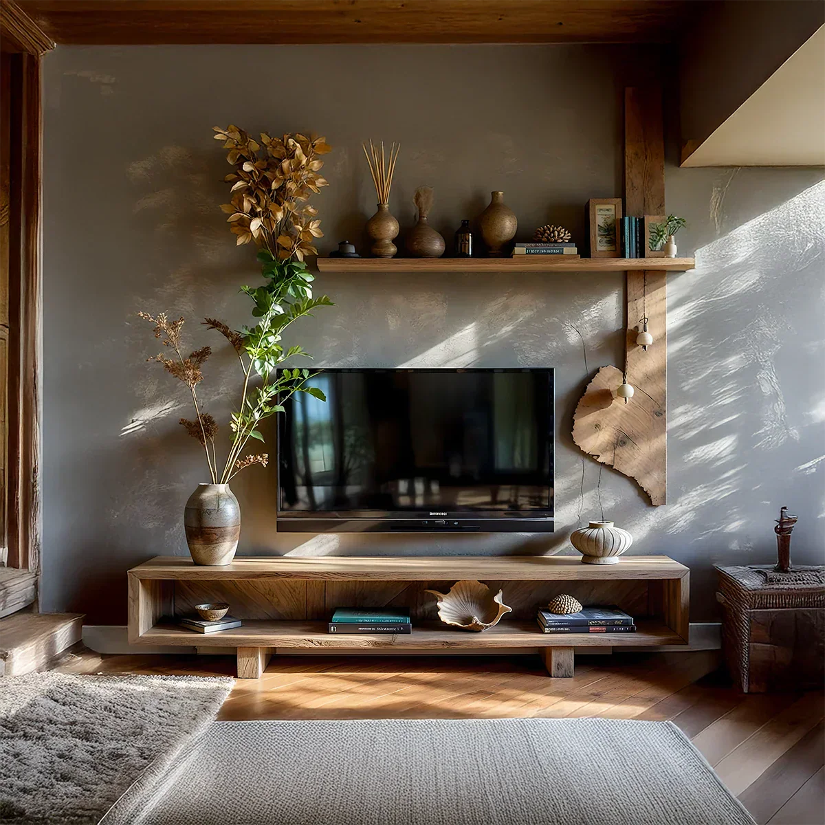 Low-Profile Media Console with Open Shelf & Minimal Block Base