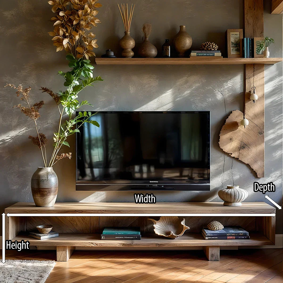 Low-Profile Media Console with Open Shelf & Minimal Block Base
