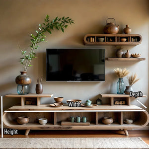 Curved-Edge Low Media Console with Open Display Compartments