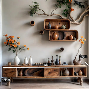 Organic Modern Low Media Console with Open Storage Compartments