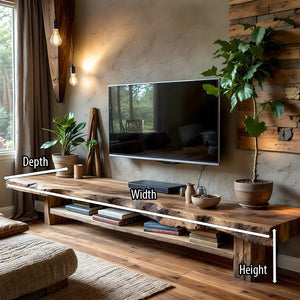 Live-Edge Style TV Console with Thick Slab Top & Open Shelf
